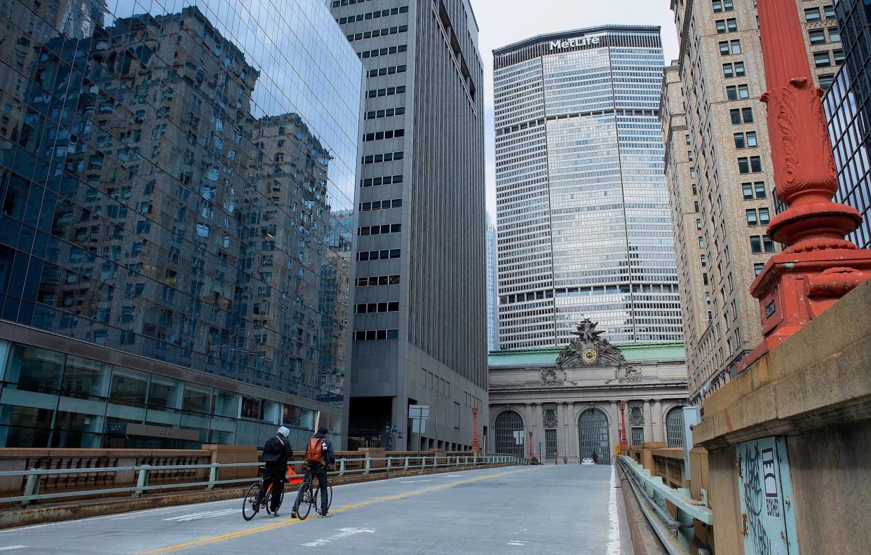 An empty street outside Grand Central Terminal in New York City at the height of the Covid pandemic, April 2020. Anthony Quintano via Flickr
