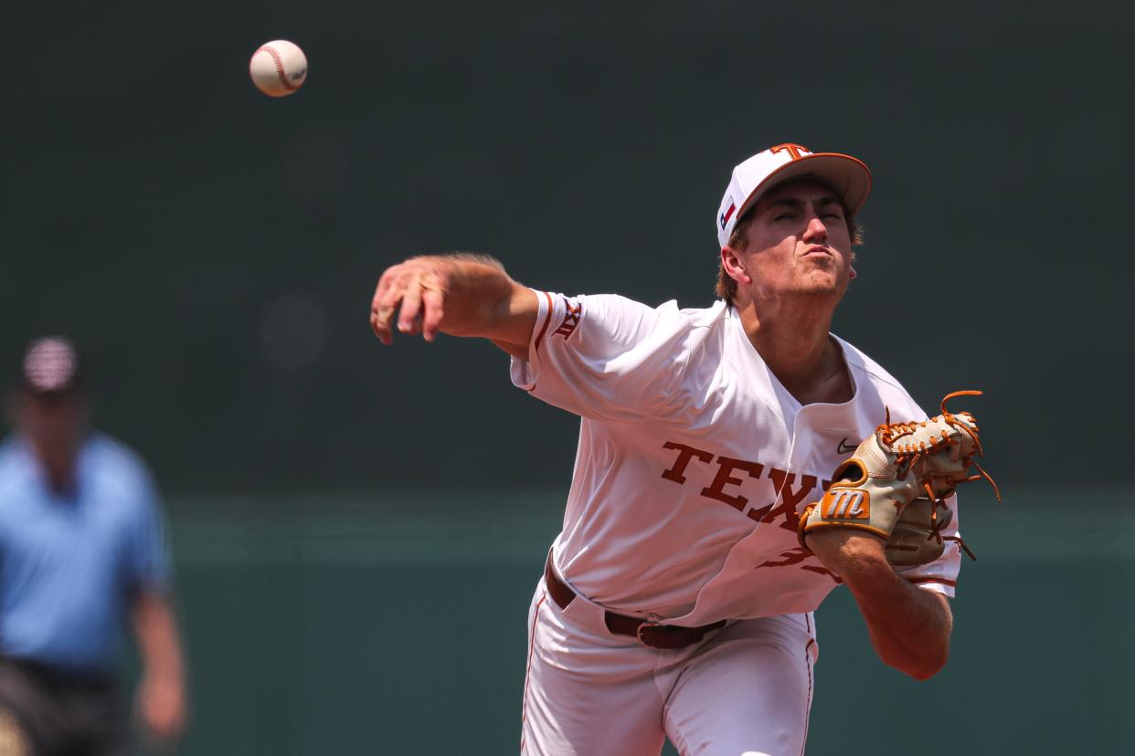 Texas pitcher Zane Morehouse throws against Kansas at UFCU Disch-Falk Field last year. On Tuesday night, he finished the job for the Longhorns in Texas' 5-2 win over Texas A&M. It was Texas' first win in College Station since 2011.