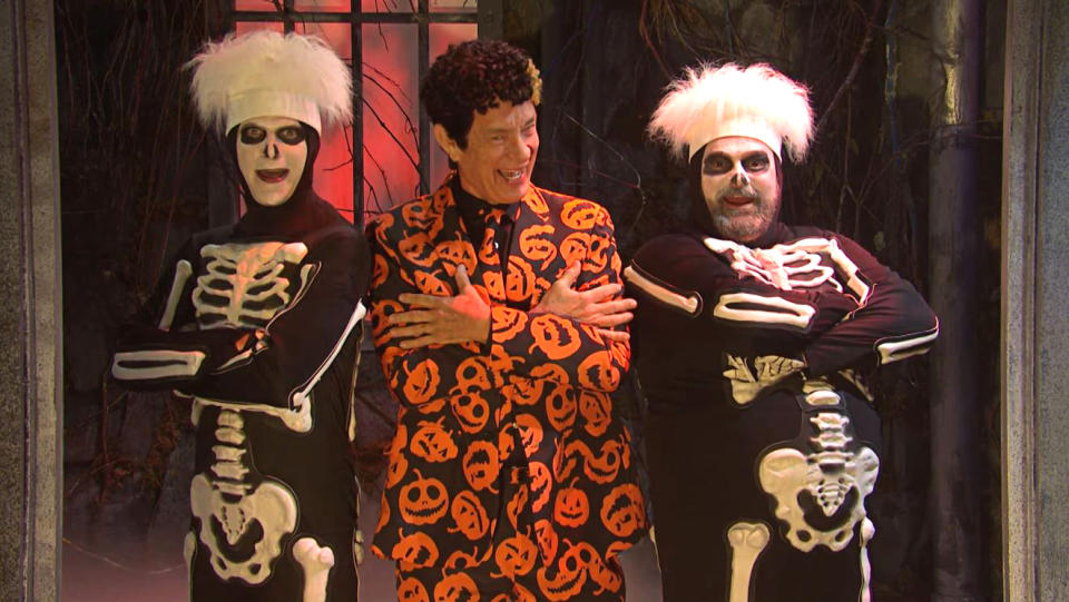 The Big star reprised his SNL character of "David S. Pumpkins" during the October 2022 Halloween episode, in which he hoped to terrify a group of haunted house visitors. While Hanks' efforts were not successful, he did have fun busting a move with former cast member Moynihan.