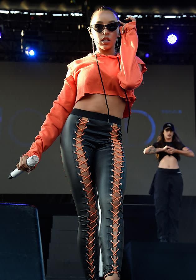 Tinashe wore a sexy outfit as she danced onstage at the music festival. Source: Getty