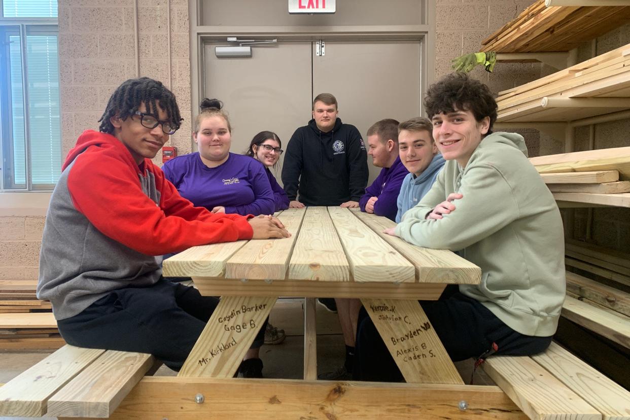 Sebring seniors in the second-year carpentry course constructed two picnic tables that will be at Canaan Acres. The students will be building additional picnic tables for orders.