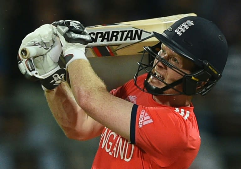 England captain Eoin Morgan in action against the West Indies at the World Twenty20 in Mumbai on March 16, 2016