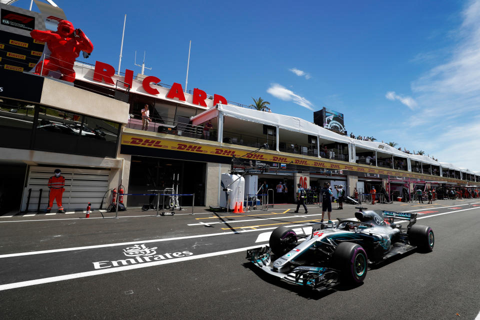 <span>Bonjour, le Lewis: Lewis Hamilton gets things going as F1 returns to the Circuit Paul Ricard, for the first time since 1990</span>