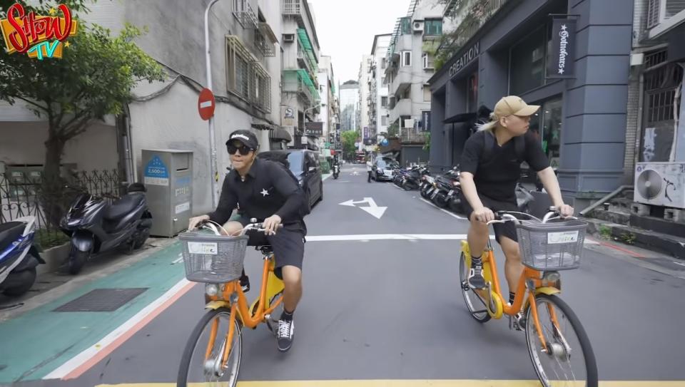 羅志祥與楊琳在台北市騎Youbike。（圖／翻攝自羅志祥Show TV Youtube）