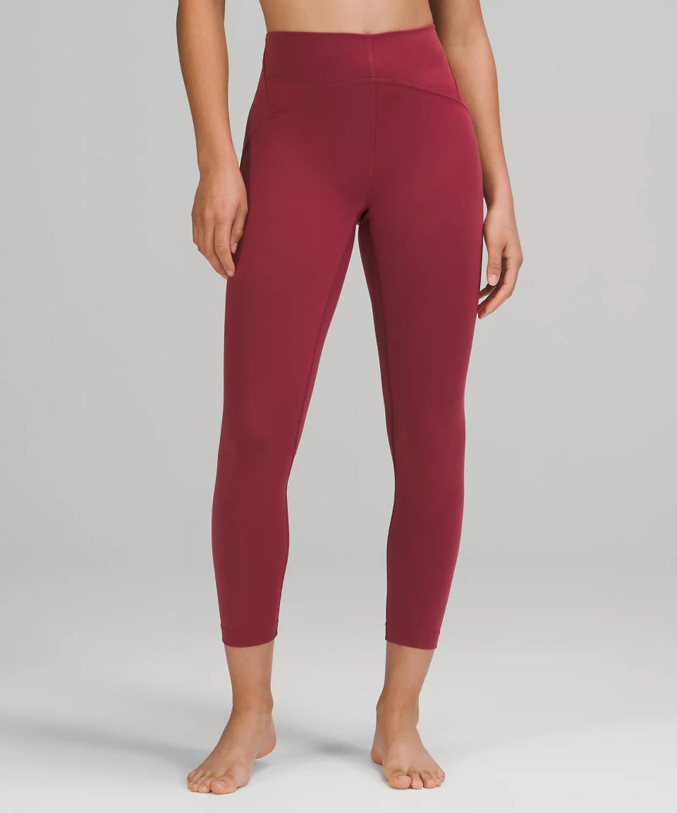 The berry color of the Instill tights are available in sizes 0-20. (Photo: Lululemon)