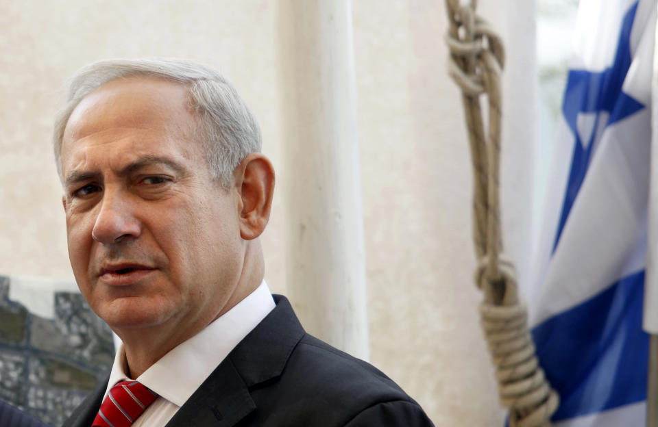 Israeli Prime Minister Benjamin Netanyahu visits the east Jerusalem Jewish neighborhood of Gilo, Tuesday, Oct. 23, 2012. Netanyahu vowed on Tuesday to continue building in the Jerusalem district days after European Union criticism because it is claimed by Palestinians.(AP Photo/Gali Tibbon, Pool)