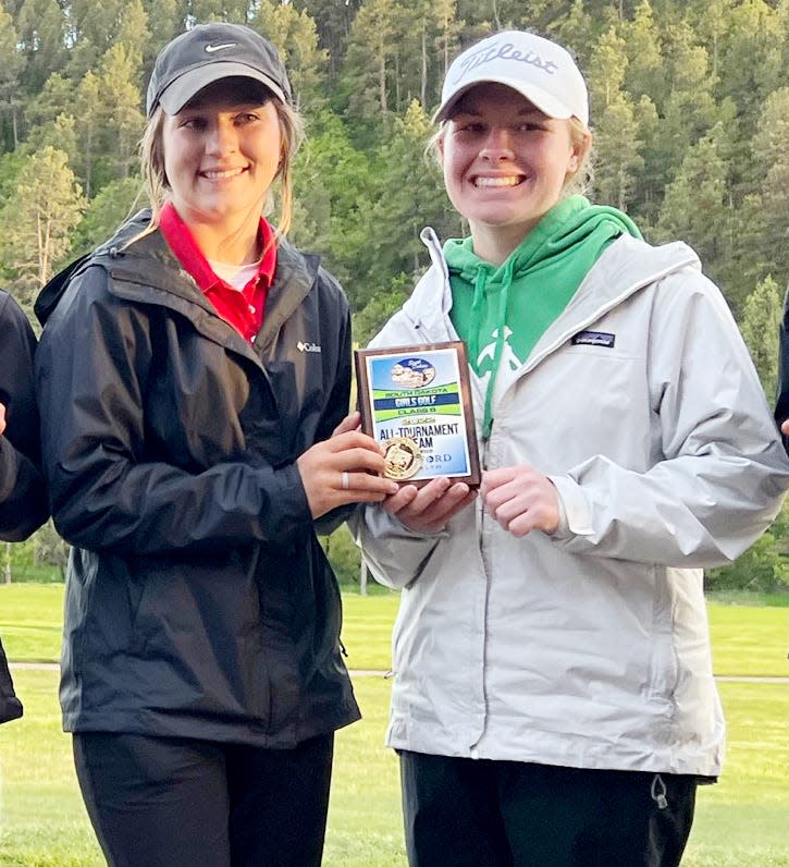 Greta Anderson of Bison-Hettinger-Scranton (left) and Jayce Pugh of Miller shared medalist honors in the 2022 State Class B High School Girls Golf Tournament.