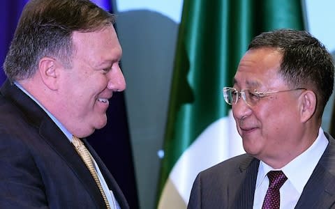 Mike Pompeo, seen meeting North Korea's foreign minister Ri Yong-ho, spoke of his enjoyment of the UN gathering - Credit:  AFP