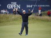 Anthony Wall of England reacts after his birdie putt on the first green during the final round of the British Open golf championship on the Old Course in St. Andrews, Scotland, July 20, 2015. REUTERS/Phil Noble