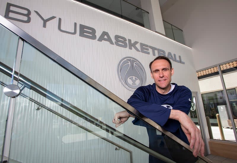 BYU assistant basketball coach Chris Burgess poses for photos while at the Marriott Center Annex in Provo on Friday, May 3, 2019. Former BYU coach Steve Cleveland believes Burgess makes the most sense to replace Mark Pope.