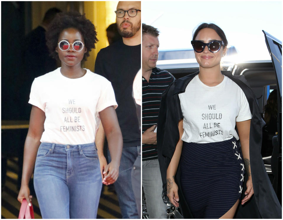 <p>La actriz y la cantante son dos de las muchas <em>celebrities</em> que han salido a la calle con la icónica camiseta de Dior. ¿El mensaje? ‘Todas nosotras deberíamos ser feministas’. (Foto: Gtres). </p>