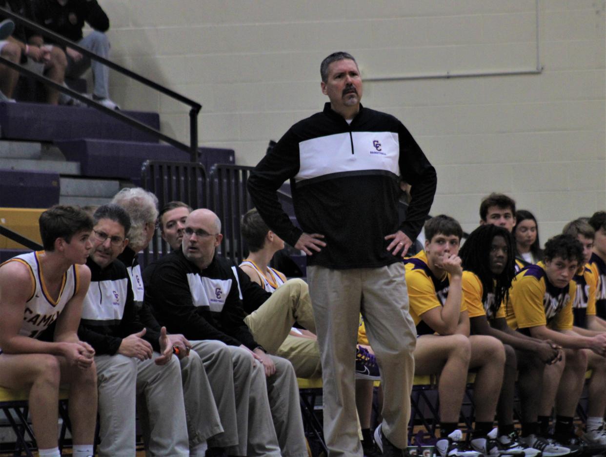 Campbell County head coach Aric Russell watches the action as Cooper defeated Campbell County 56-52 in KHSAA boys basketball Dec. 3, 2022, at Campbell County Middle School, Alexandria, Ky.