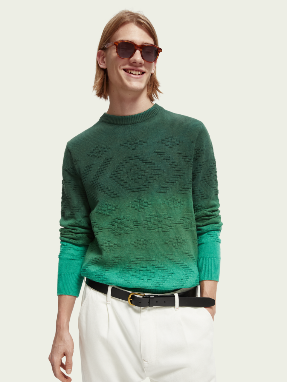 Dip-dyed jacquard organic cotton sweater