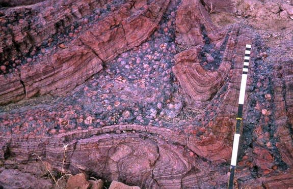 Evidence of flowing lava hardened into rock found in Idaho several miles away from the site of an 8 million year old supervolcano eruption at Yellowstone. The lava was itself formed from superheated ash from the eruption.
