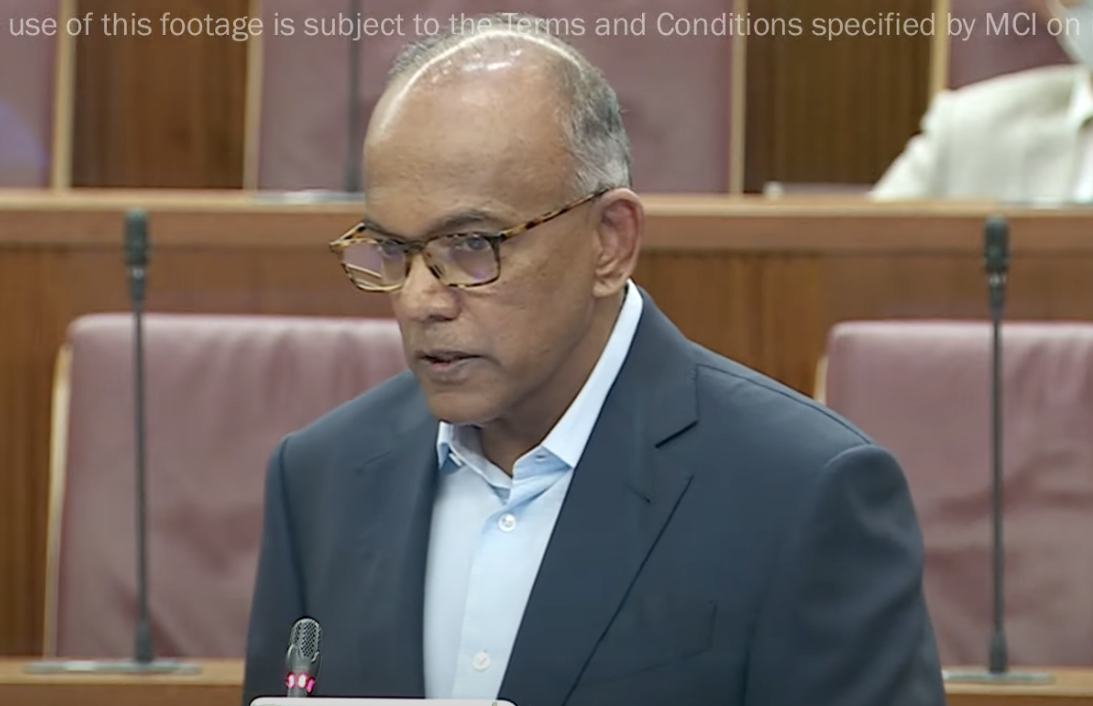 Law and Home Affairs Minister K Shanmugam speaking in Parliament on 3 March 2022. (SCREENSHOT: Ministry of Communications and Information/YouTube)