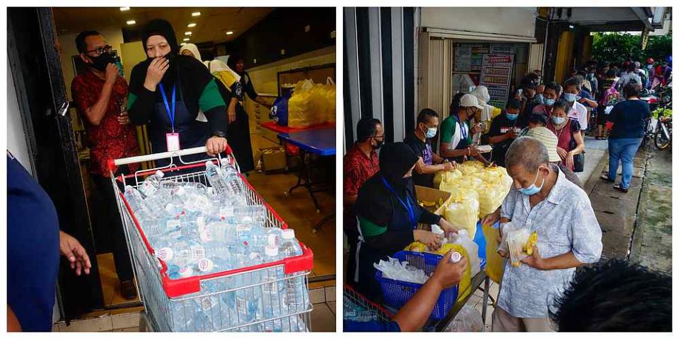 Volunteers at Warung Makan Sahabat distributing meals to the homeless people of Chow Kit. — Pictures by Shafwan Zaidon