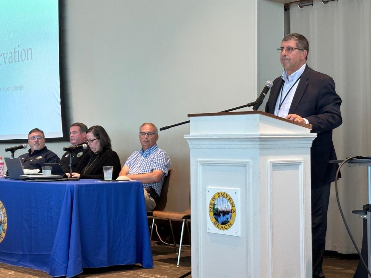 In this file photo, New Smyrna Beach City Manager Khalid Resheidat speaks during public forum at the Brannon Center to discuss proposed land development regulation amendments to the city's historic districts.