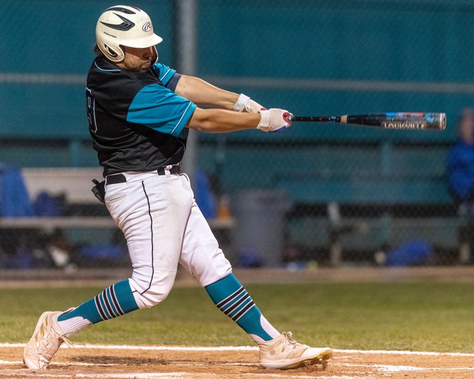 Sultana's Caillou Estrada connects on a home runs during the fourth inning against Serrano on Tuesday April, 18, 2023. Sultana won 14-3.