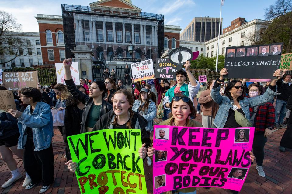 Abortion rights advocates at a rally.