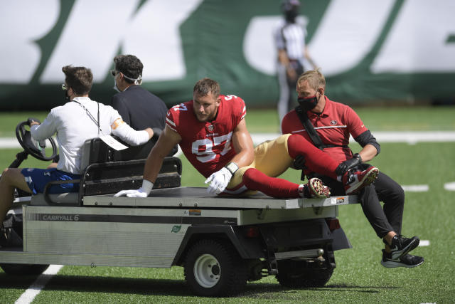 49ers defensive end Nick Bosa carted off field with leg injury