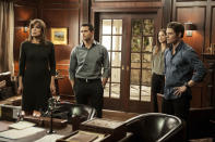 Linda Gray, Jesse Metcalfe, Julie Gonzalo and Josh Henderson in the "Dallas" Season 2 episode, "Legacies."