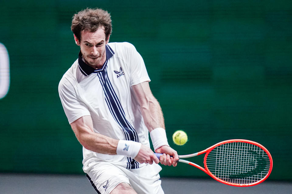 Andy Murray of Great Britain during his match against Andrey Rublev of Russia at the 48th ABN Amro Tennis World Tournament at Rotterdam Ahoy on March 3, 2021 in Rotterdam, Netherlands (Photo by Henk Seppen/BSR Agency/Getty Images)