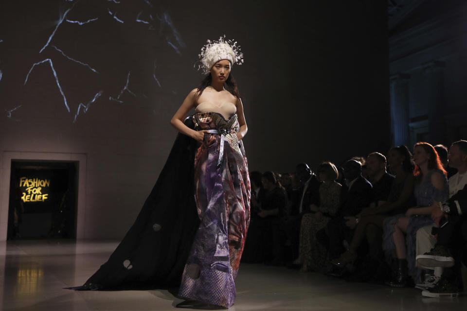 A model walks the runway at the Fashion For Relief charity event in central London, Saturday, Sept. 14, 2019. (Photo by Vianney Le Caer/Invision/AP)