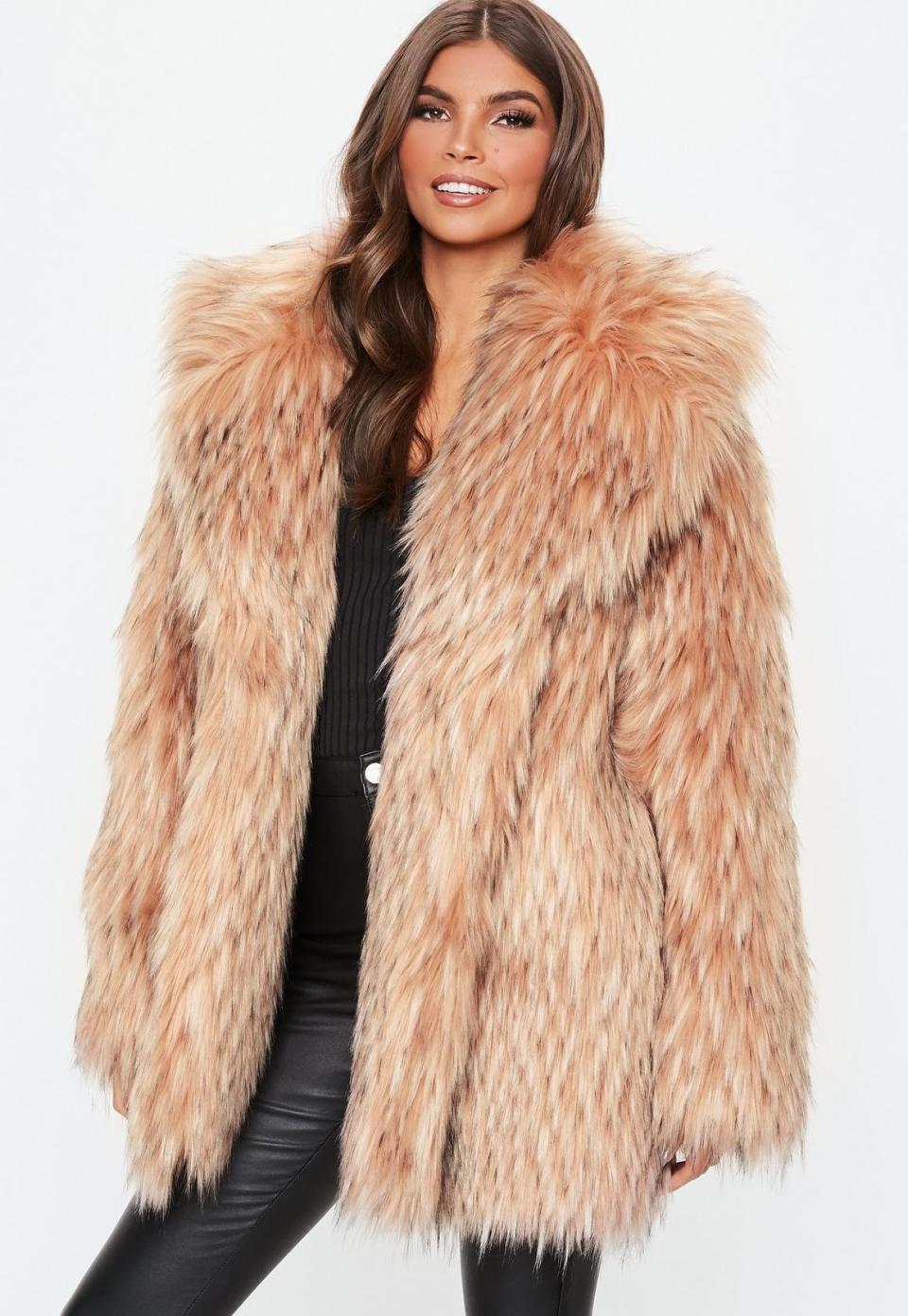 Make a statement with this <strong><a href="https://www.missguidedus.com/blush-tipped-premium-faux-fur-collar-coat10111443" target="_blank" rel="noopener noreferrer">blush tipped premium faux fur collar coat</a> </strong>available in two colors and sizes 0 to 12.<br />&lt;br&gt;<strong>Price: $135</strong>