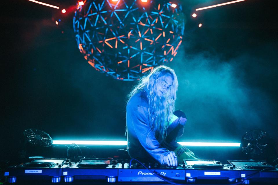 Grimes performs in the Sahara tent during the Coachella Valley Music and Arts Festival on Saturday, April 13, 2024, in Indio, Calif.