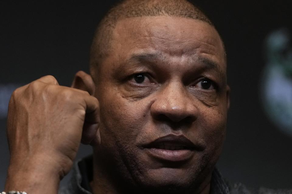 Doc Rivers speaks after being introduced as the Milwaukee Bucks head coach at a news conference Saturday, Jan. 27, 2024, in Milwaukee. (AP Photo/Morry Gash)