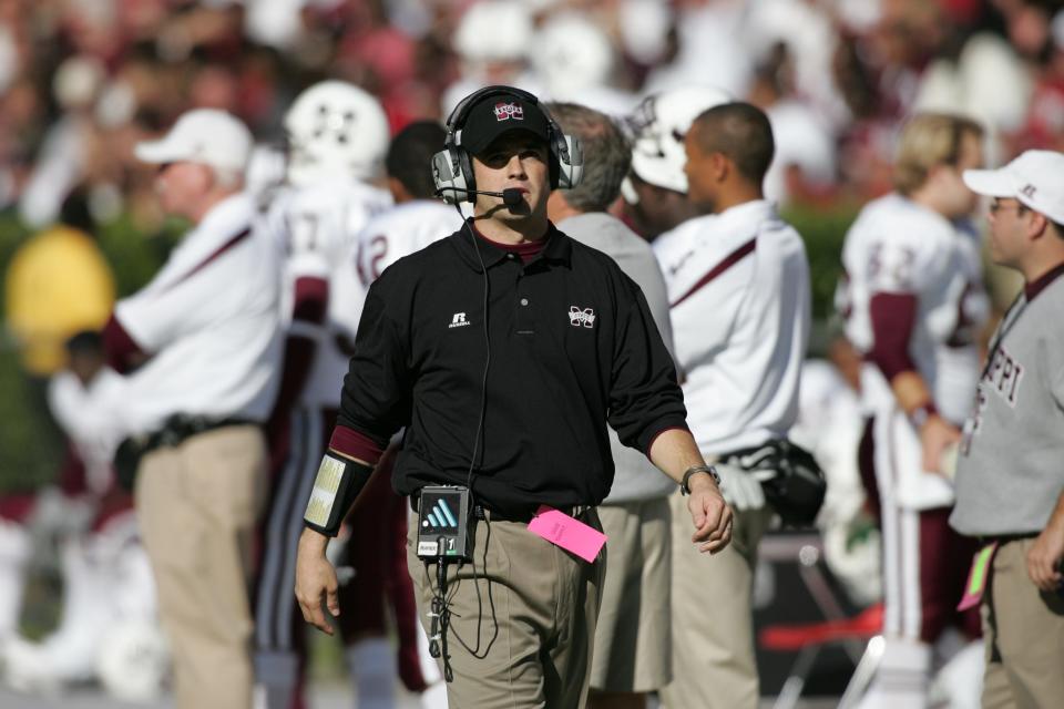 Shane Beamer during his tenure as a Mississippi State football assistant. He is now South Carolina's head coach.