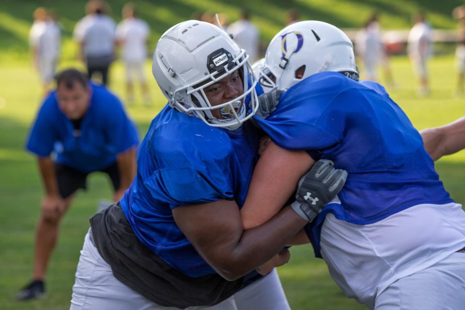 Donovan Catholic lineman Caron McNair. Donovan Catholic Football team prepares for the 2021 season in Toms River NJ on August 24, 2021.