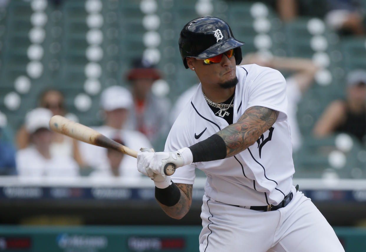 Javier Baez #28 of the Detroit Tigers is having a disappointing fantasy year