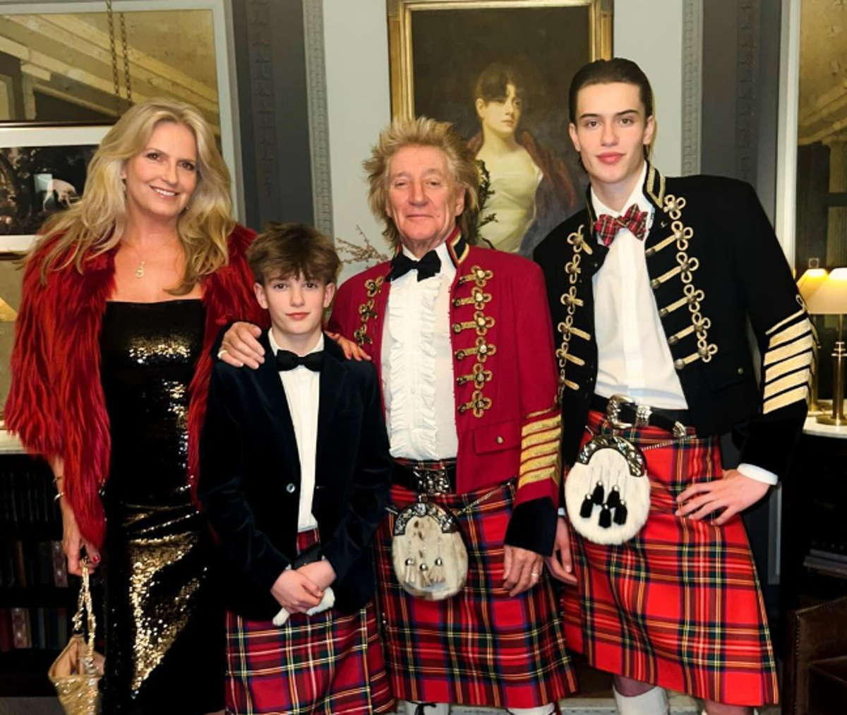 Sir Rod Stewart, his wife Penny Lancaster and two of his sons, Aiden and Alastair, celebrated Hogmanay at Gleneagles (Instagram/Penny Lancaster)