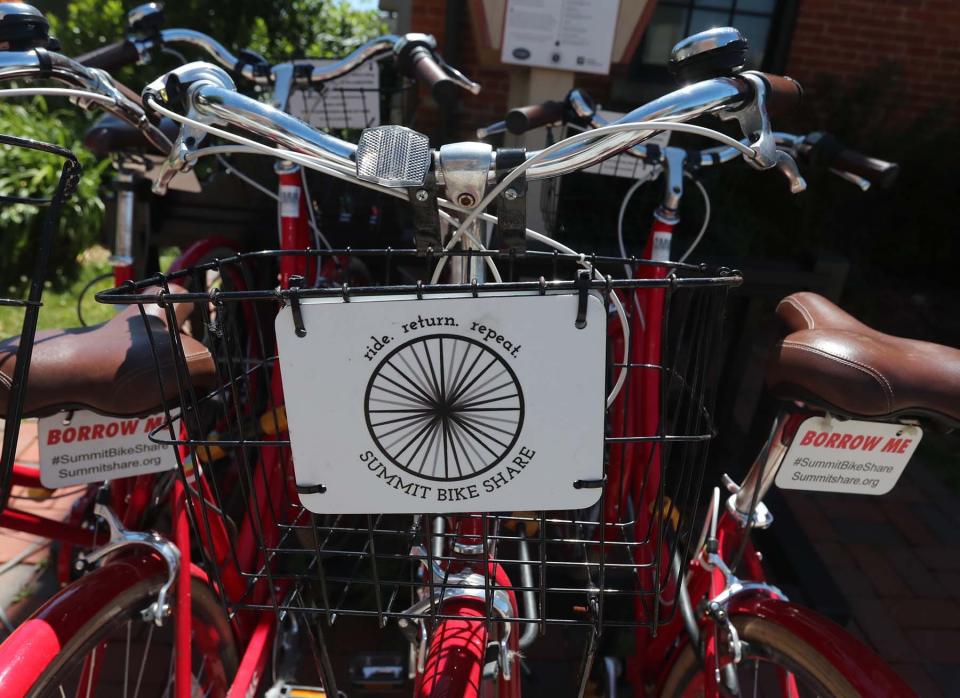 Bicycles are available to ride for free at the Richard Howe House in downtown Akron. The Summit Bike Share program, a free bicycle share system with eight locations across Akron and two in Barberton, is now open for the 2022 season, which runs until November.