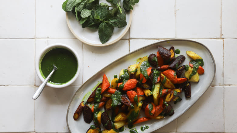 Roasted Curry Carrots And Mint Vinaigrette