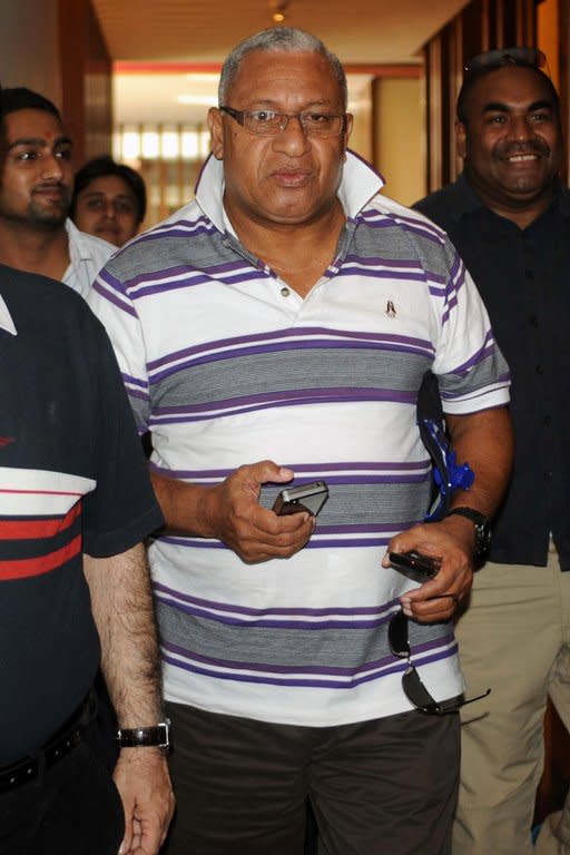 Fiji Prime Minister Voreqe Bainimarama (C) in the Indian city of Amritsar on April 27, 2012. He has warned the storm is an "impending disaster" and offers of international aid have already been received