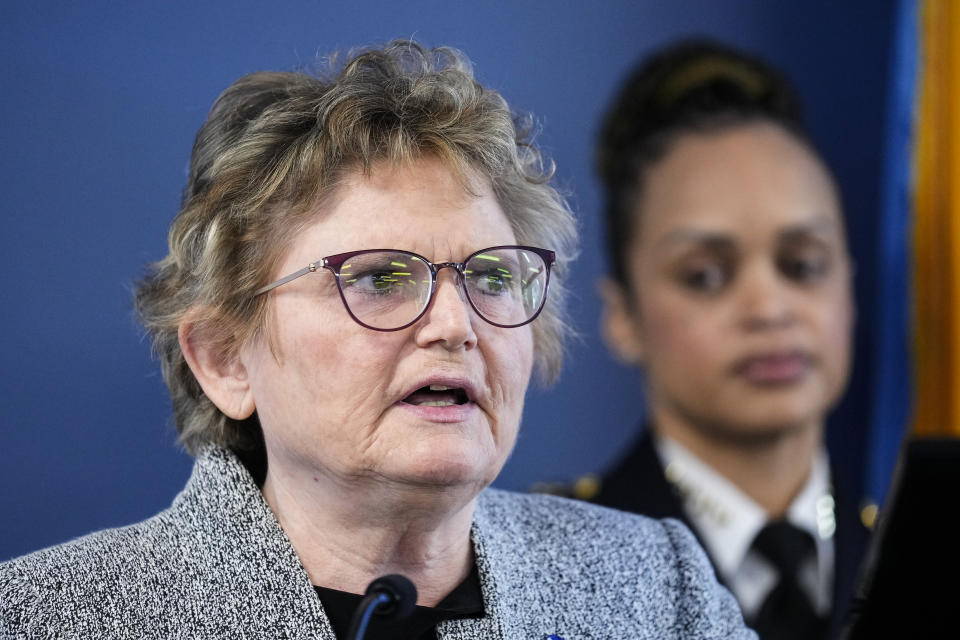 Identifinders International Dr. Colleen Fitzpatrick, speaks with members of the media during a news conference in Philadelphia, Thursday, Dec. 8, 2022. Nearly 66 years after the battered body of a young boy was found stuffed inside a cardboard box, Philadelphia police have revealed the identity of the victim in the city's most notorious cold case. Police identified the boy as Joseph Augustus Zarelli. (AP Photo/Matt Rourke)