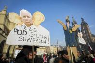People demonstrate during an anti-government rally in Krakow, Poland January 23, 2016. REUTERS/Lukasz Krajewski/Agencja Gazeta