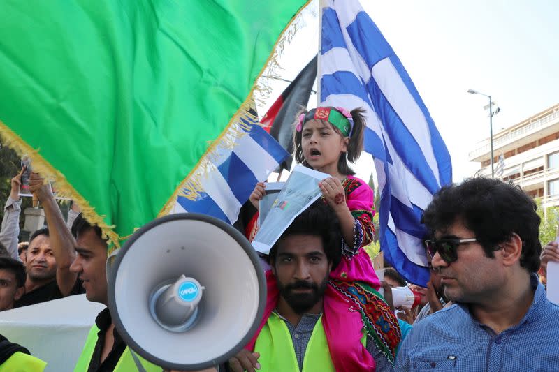 People demonstrate in support of Afghanistan in Athens