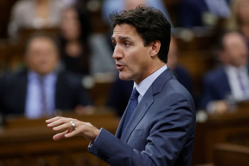 Canada's Prime Minister Justin Trudeau speaks during Question Period in the House of Commons on Parliament Hill in Ottawa