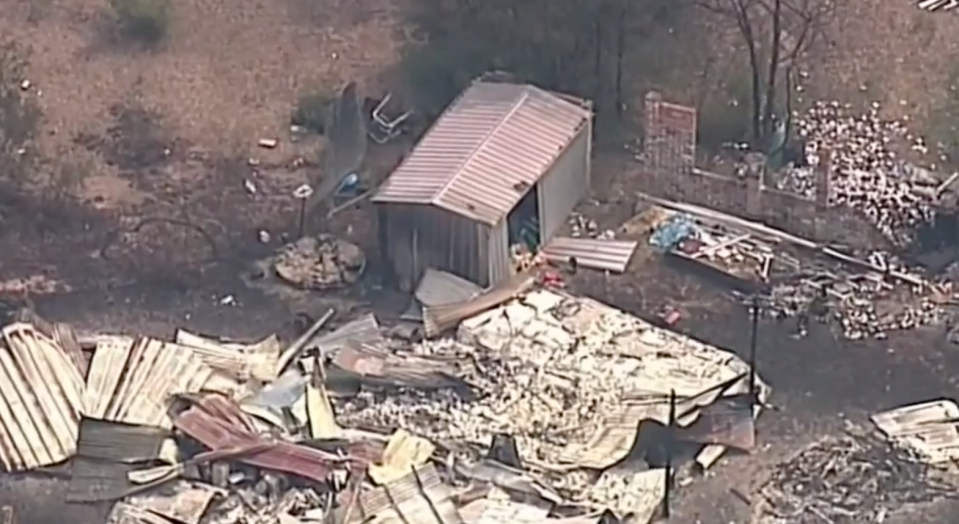 An aerial view of Bill Morris's home, which has been destroyed by a bushfire, near Wollemi National Park.