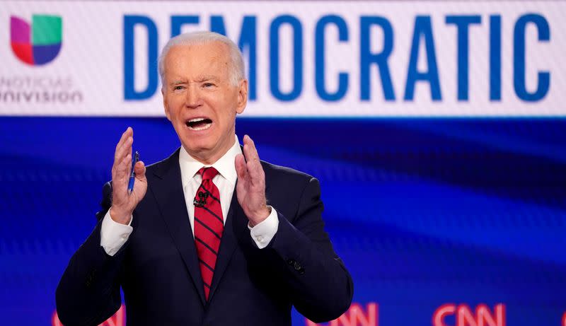 Democratic U.S. presidential candidate and former Vice President Joe Biden speaks at the 11th Democratic candidates debate of the 2020 U.S. presidential campaign in Washington