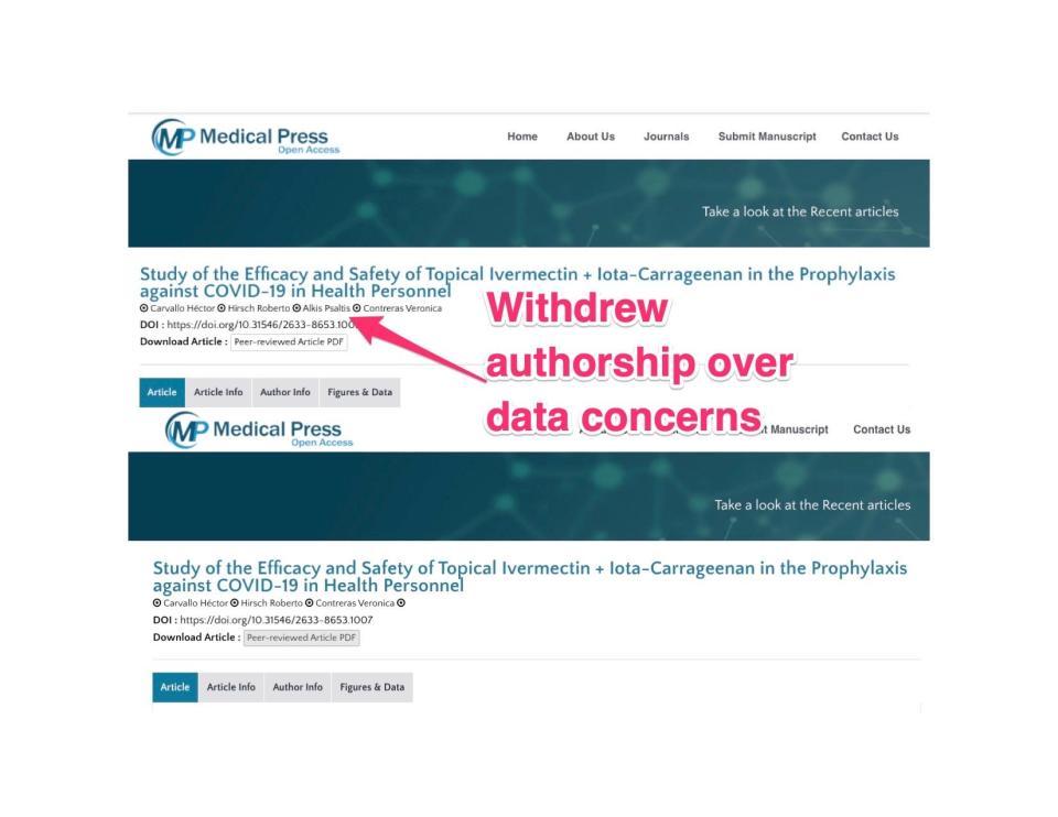 side by side of journal titles, showing one author withdrew his authorship over concerns about the legitimacy of the data