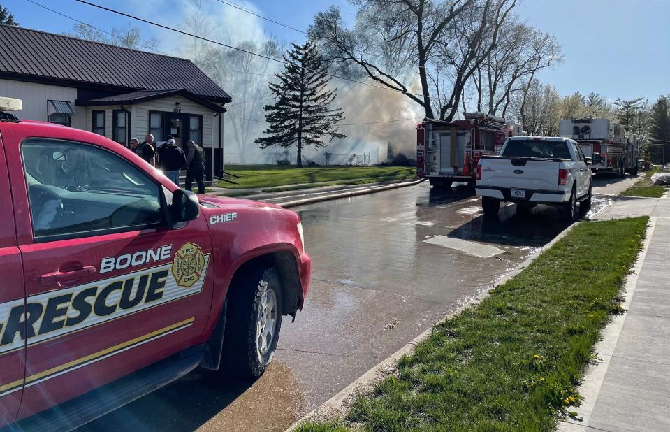 A fire erupted at a home Monday afternoon near the intersection of College Street and Webster Street in Boone. Local authorities said they arrested Michael Glynn, 45, after a more than two-hour stand-off, which led to the fire.