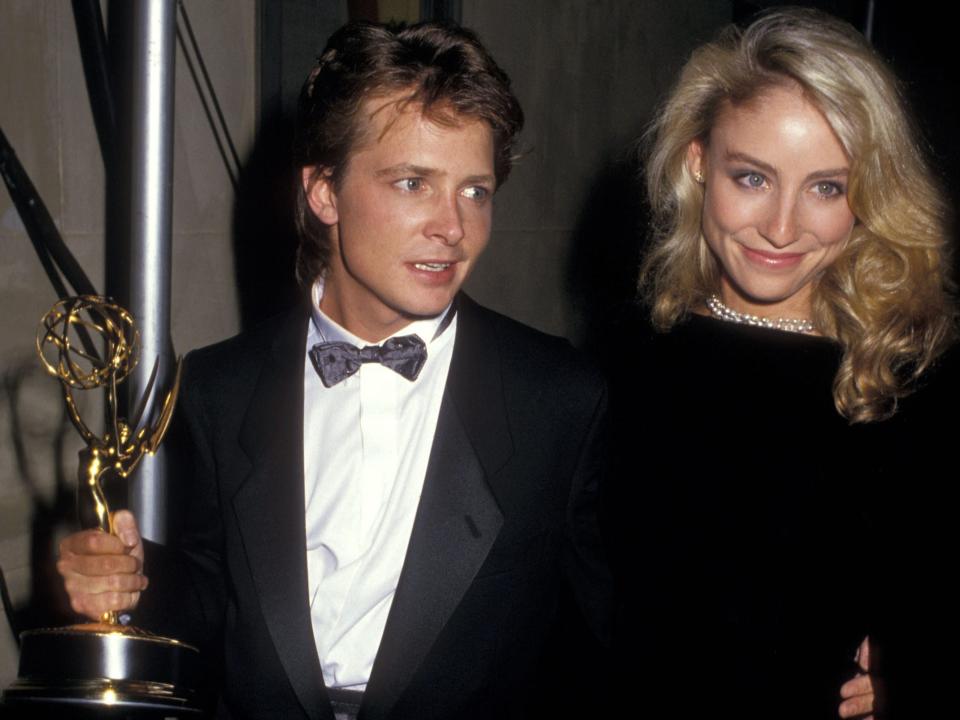 Michael J. Fox and actress Tracy Pollan attend the 39th Annual Primetime Emmy Awards on September 20, 1987.