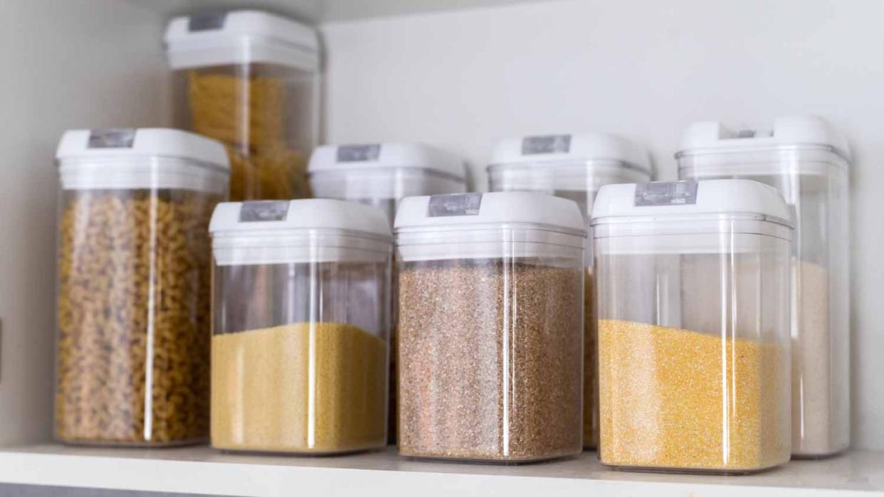 Food storage containers filled with cereals