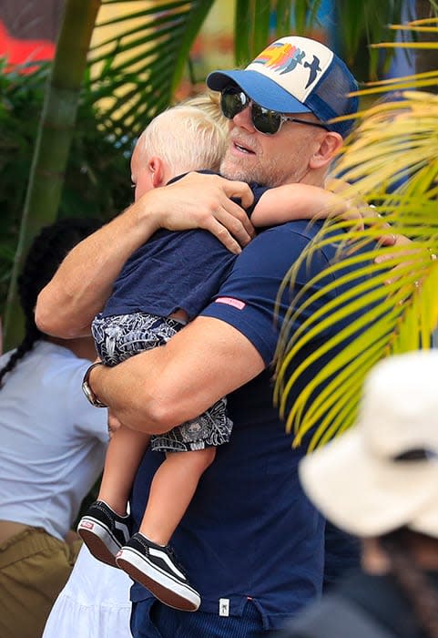 mike tindall hugging son