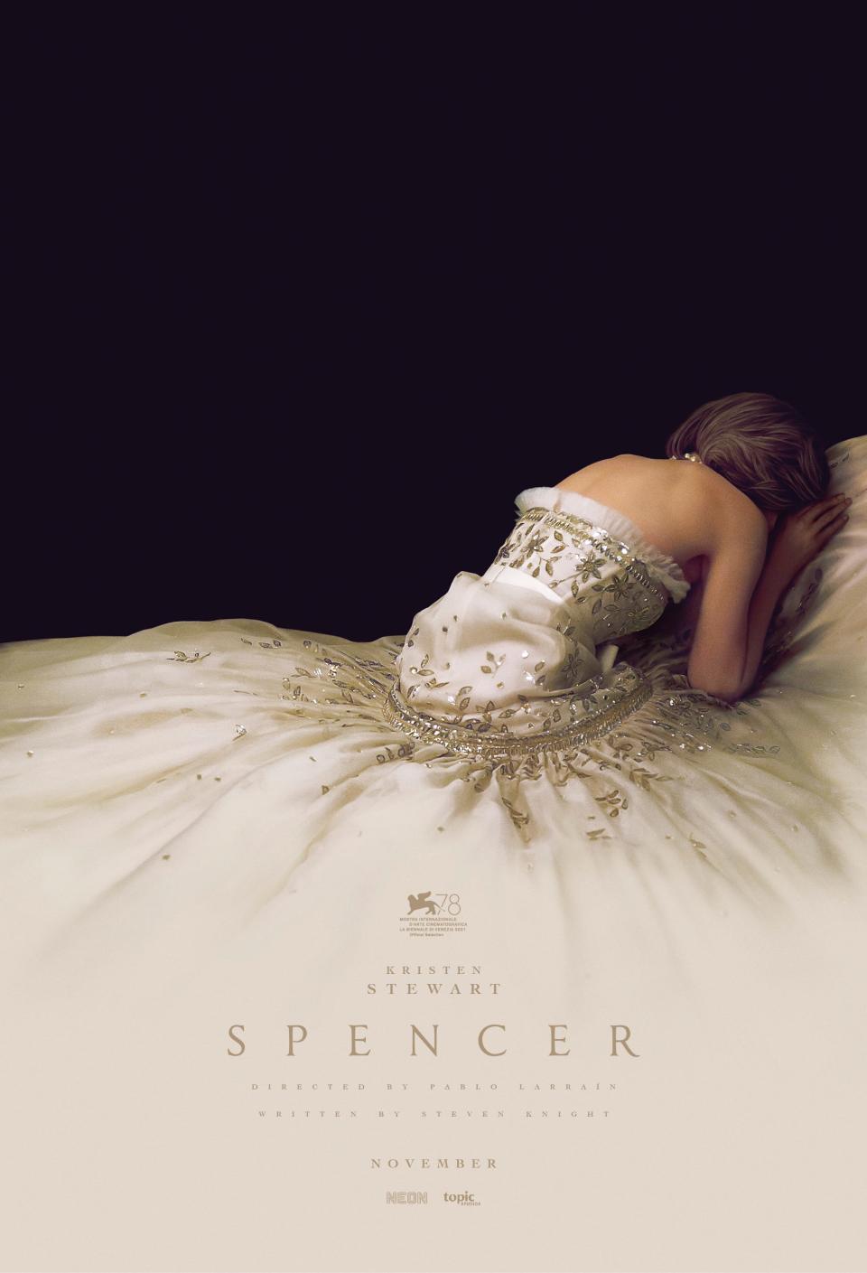 Kristen Stewart as Princess Diana in the poster for "Spencer." First look footage at CinemaCon caused a royal stir.