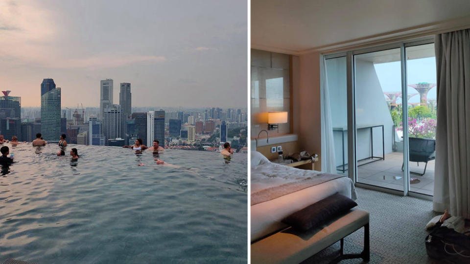 Marina Bay Sands pool and hotel room